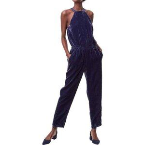 Loft Ann Taylor Velvet Navy Blue Sleeveless Halter Summer Jumpsuit P6637
